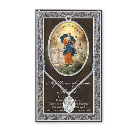 Our Lady Untier of Knots Biography and Folding Picture Card with a Medal & Chain # 29146