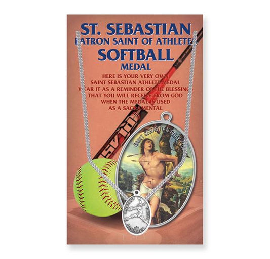 Women's Softball St. Sebastian Pewter Medal with Prayer Card # 29162