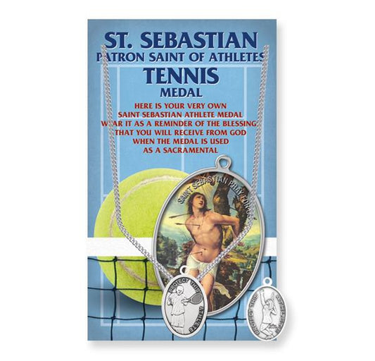 Women's Tennis St. Sebastian Pewter Medal with Prayer Card # 29165