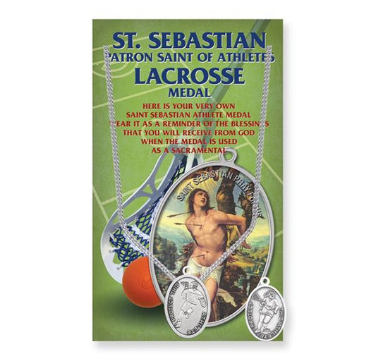 Women's Lacrosse St. Sebastian Pewter Medal with Prayer Card # 29168