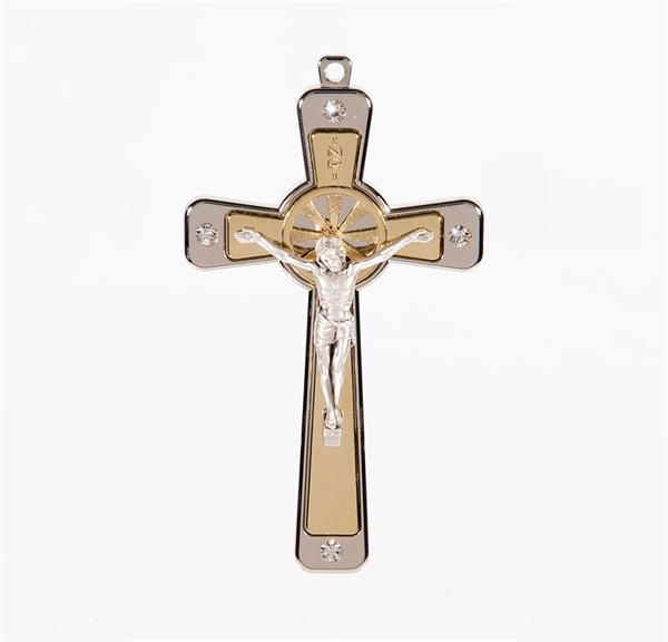 5" Two Tone Nickel Cross with a Clear Crystal Stone # 29175