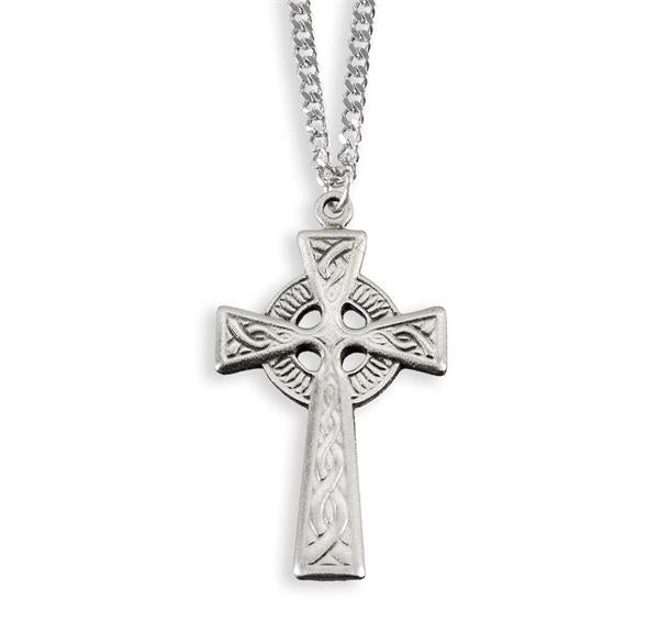 1 1/4" Pewter Celtic Cross ON 24" Chain # 29185