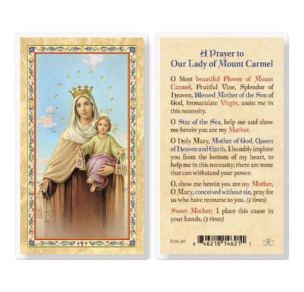 Prayer to Our Lady of Mount Carmel Gold Stamped Laminated Holy Cards, 25-Count Value Pack # 29244