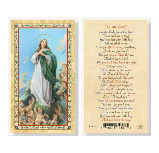 to Our Lady, Lovely Lady Dressed in Blue, Gold Stamped Laminated Holy Cards, 25-Count Value Pack # 29256