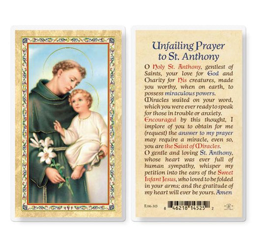 Unfailing Prayer to St. Anthony Gold Stamped Laminated Holy Cards, 25-Count Value Pack # 29264
