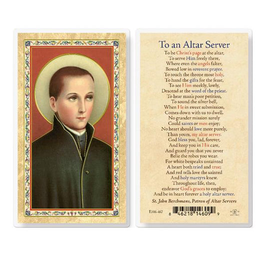 to an Altar Server, St. John Berchman Gold Stamped Laminated Holy Cards, 25-Count Value Pack # 29308