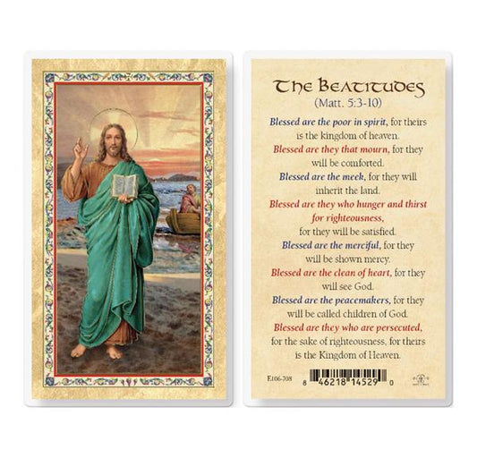 The Beatitudes Gold Stamped Laminated Holy Cards, 25-Count Value Pack # 29361