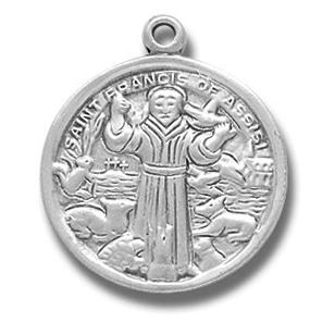 Sterling Silver Small Round St. Francis Medal, Your choice of chain, # 29372