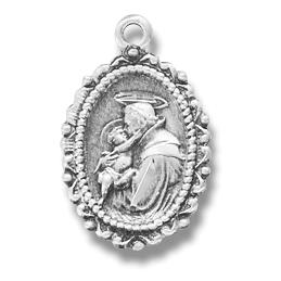 Sterling Silver 5/8" St. Anthony Medal, 18" Stainless Steel Curb Chain# 29374