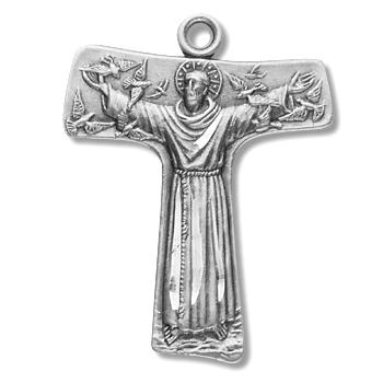 Sterling Silver St. Francis Tau Cross, 1", Your Choice of Chain, # 29377