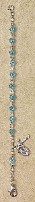 4mm Aqua Swarovski & Sterling Rosary Bracelet, 7.5"