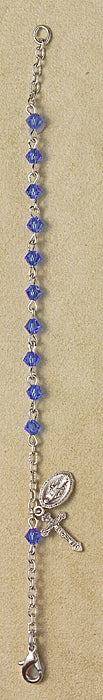 4mm Sapphire Swarovski & Sterling Rosary Bracelet, 7.5", # 29383