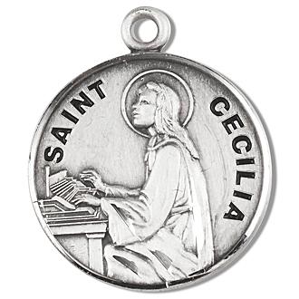 Sterling Silver St. Cecilia Medal, 3/4", Your choice of chain, # 29391