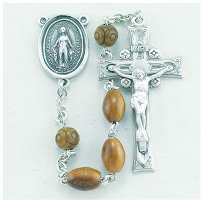 Brown Oval Cocoa Bead Rosary, 100% Sterling, # 29402