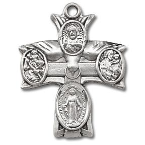 Sterling Silver 4-Way Medal, 7/8" overall, Your choice of chain, # 29426