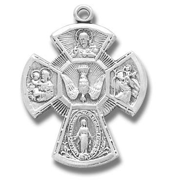 Sterling Silver 4-Way Medal, 13/16", Your choice of chain, # 29427