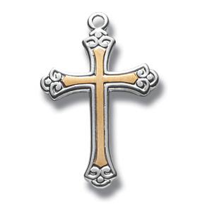 2-Tone Sterling Silver Cross, 3/4", Your choice of chain, # 29441