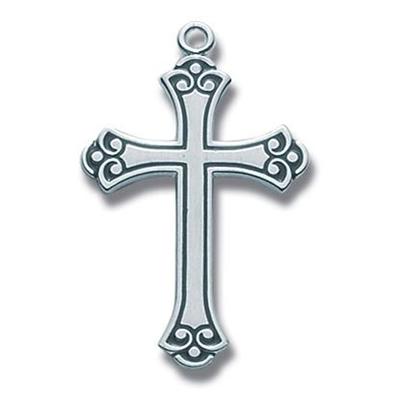 Sterling & Black Enameled Cross, 1-1/8", Your choice of chain, # 29445