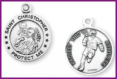 Sterling 7/8" St. Christopher Sport with Your Choice of Chain, Lacrosse, # 29447