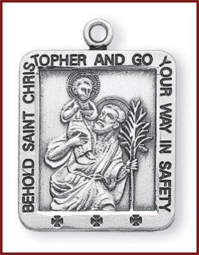 Sterling Silver Rectangular St. Christopher, 13/16", Your choice of chain, # 29466