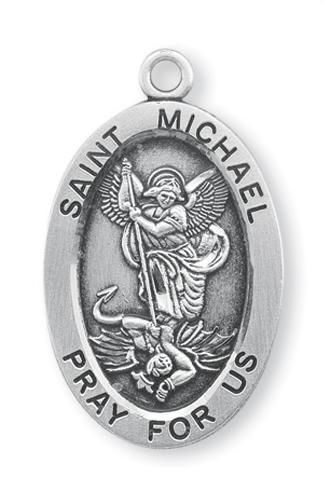 Sterling Silver St. Michael Medal, 1-1/4" overall, Your choice of chain, # 29469