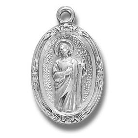 Sterling Oval St. Jude Medal, 3/4" overall, Your choice of chain, # 29492