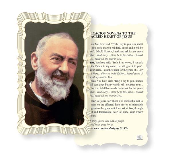 Efficacious Novena to The Sacred Heart / Padre Pio Paper Holy Cards, Gold Foil Embossed, 50-Count Value Pack # 29574