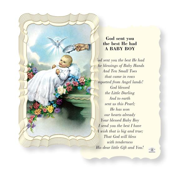 God Sent You The Best He Had a Baby Boy Paper Holy Cards, Gold Foil Embossed, 50-Count Value Pack # 29617