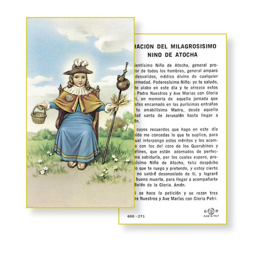 Oracion del Milagrosisimo Nino de Atocha, Paquete de 100 Estampas Sagradas de Papel, # 2985