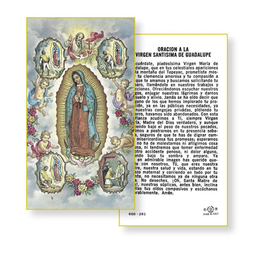 Oracion a la Virgen Santisima de Guadalupe, Paquete de 100 Estampas Sagradas de Papel, # 2989