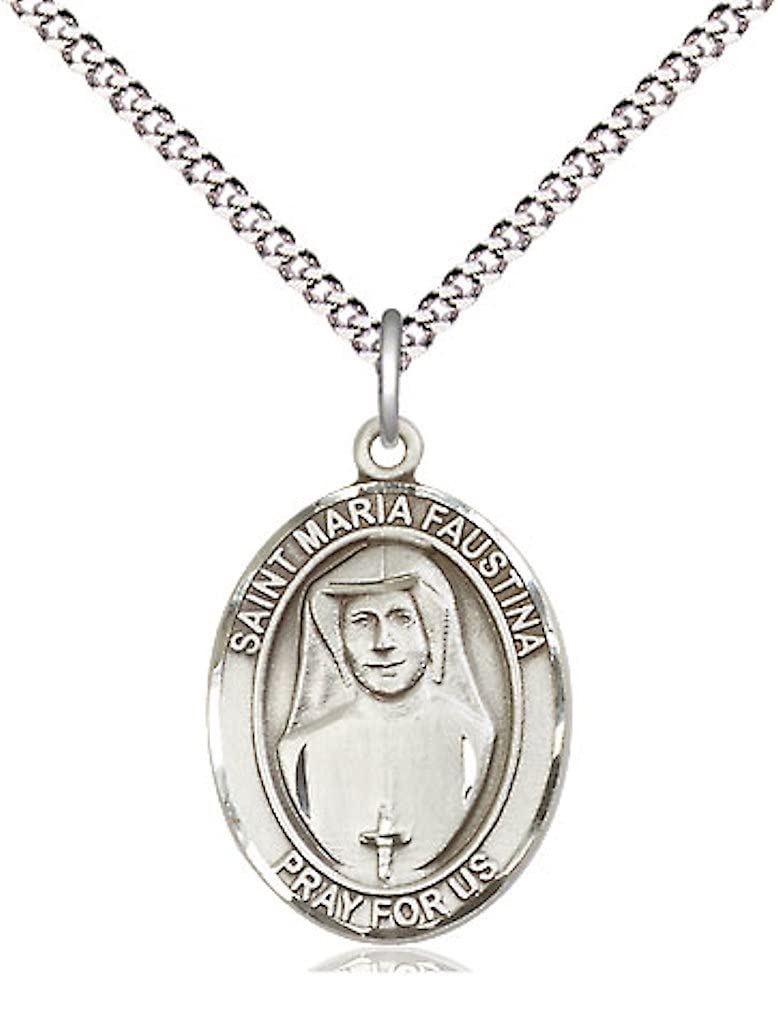 St. Maria Faustina Medal in Fine Pewter, 3/4" tall, Your Choice of Chain # 17143