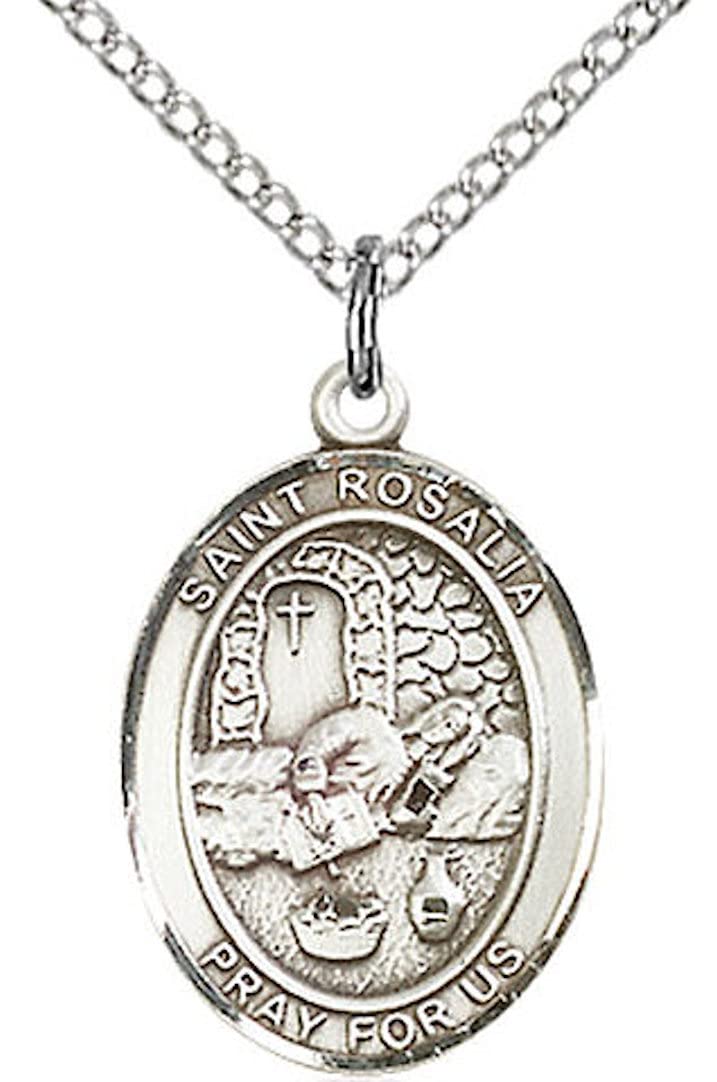 St. Rosalia Medal in Fine Pewter, 3/4" tall, Your Choice of Chain # 17226