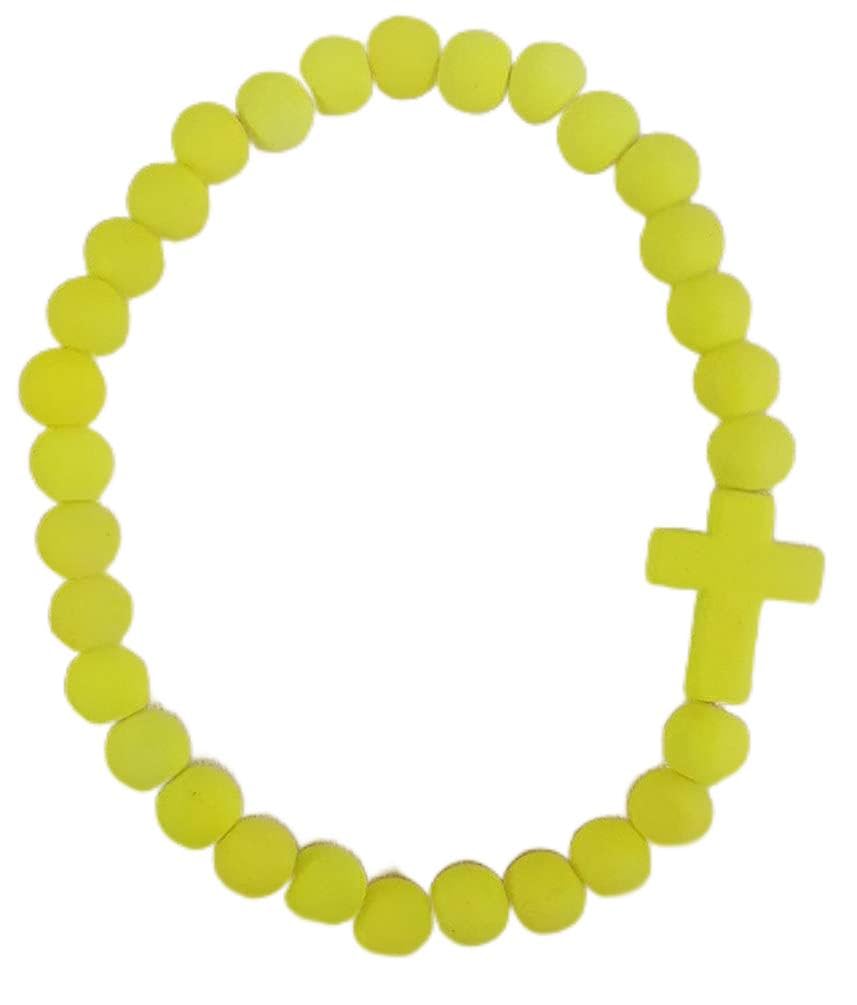 Elastic Cross Bracelet with Yellow Silicone Beads, 36-Count Value Pack, # 17