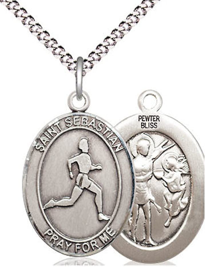 Track & Field / St. Sebastian Medal in Fine Pewter, 3/4", Your Choice of Chain # 17458
