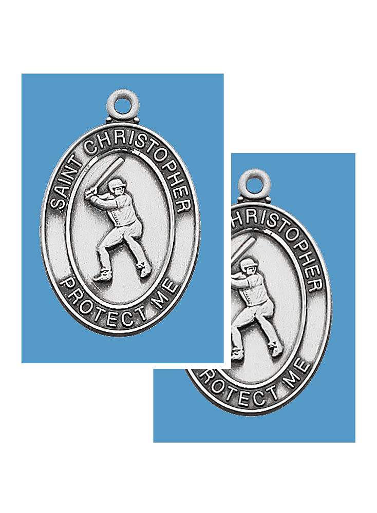 Boys Baseball Pewter Medal with Laminated Holy Card and 24" Chain, 2-Count Value Pack. # 21380
