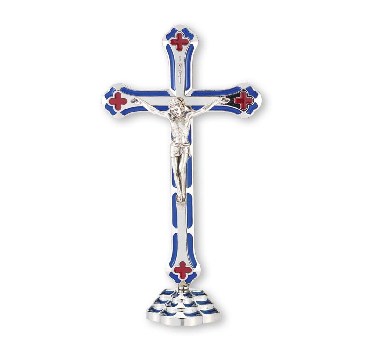 6'' Standing Silver Plated Blue Enameled Salerni Cross, # 1308