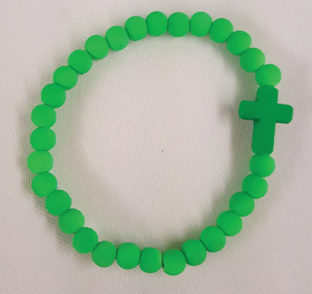Elastic Cross Bracelet with Green Silicone Beads, 36-Count Value Pack, # 18