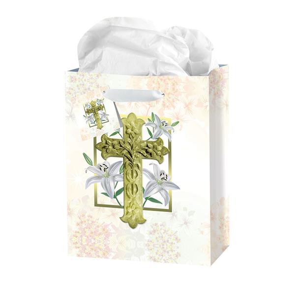 Easter Lily with Cross Small Gift Bags, 3.75"x5"x2", 10-Count Value Pack # 30142