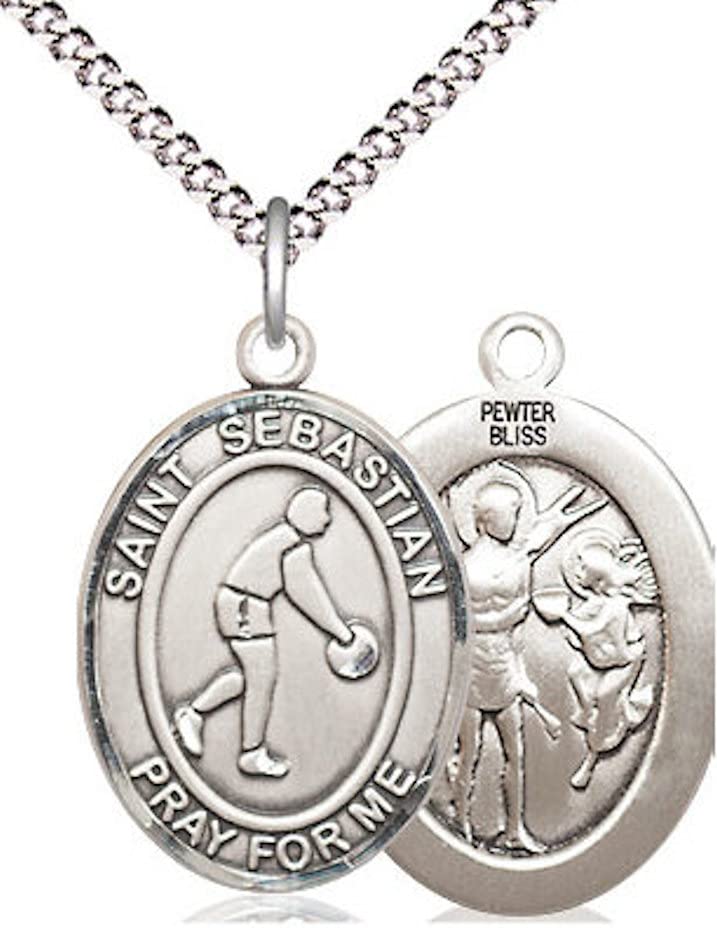 Basketball / St. Sebastian Medal in Fine Pewter, 3/4", Your Choice of Chain # 17435