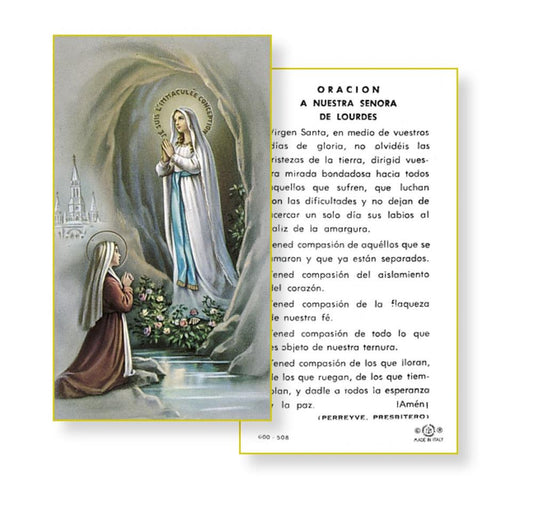 Oracion a Nuestra Senora de Lourdes, Paquete de 100 Estampas Sagradas de Papel, # 3037