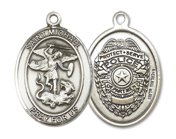 St. Michael Police Medal, Fine Pewter, 3/4" tall, Your Choice of Chain, # 66122