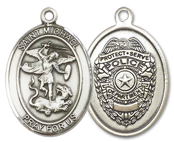St. Michael Police Medal, 1" tall, Fine Pewter, Your Choice of Chain, # 3061