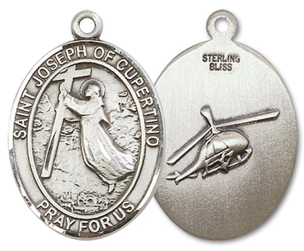 St. Joseph of Cupertino Helicopter Medal, 3/4" tall, Sterling Silver, Your Choice of Chain, # 3065