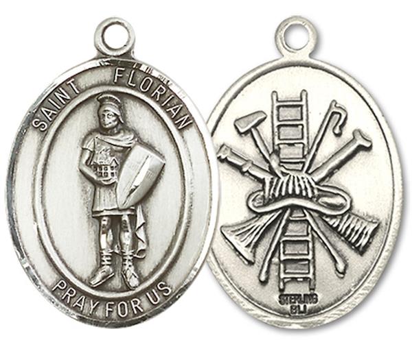 St. Florian Fire Fighters Medal, 1" tall, Sterling Silver, Your Choice of Chain, # 3067
