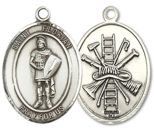 St. Florian Fire Fighters Medal, 1" tall, Sterling Silver, Your Choice of Chain, # 3067
