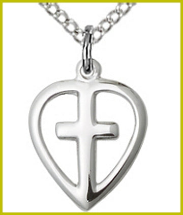 1/2" Cross Heart Necklace, Sterling Silver, Your Choice of Chain, # 3088