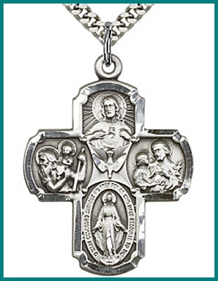 1-3/8" 4-Way Medal in Sterling Silver, Your Choice of Chain  # 3093