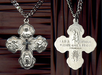 Cross Centered 4-Way Medal in Sterling, Your Choice of Chain # 3096