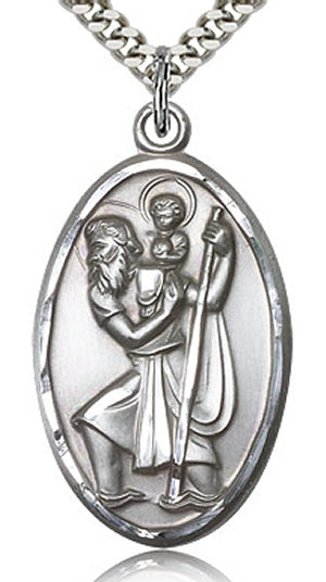 St. Christopher Sterling Medal, 1-1/4", Your Choice of Chain  # 3099