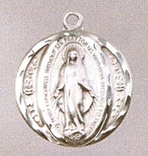 7/8" Round Miraculous Medal in Sterling, Your Choice of Chain # 3105